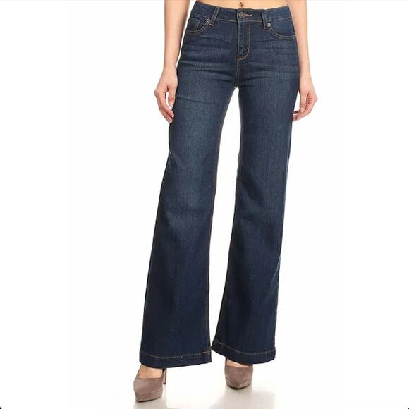 Wax Jean 9 Dark Wash Mid Rise Slimming Bootcut Denim Jeans - Picture 1 of 9